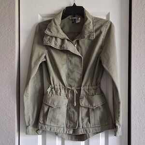 H&M Dividend Army Green Long Sleeve Utility Jacket Women's Size 6